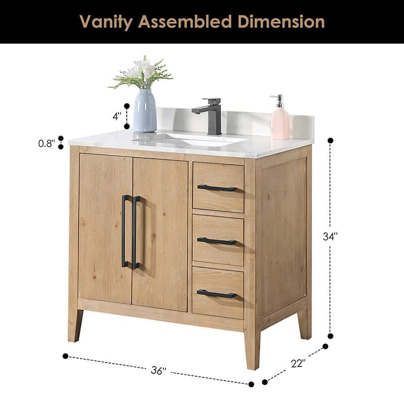 Altair Laurel 36 inch Single Bathroom Vanity with Top Weathered Fir Dimension