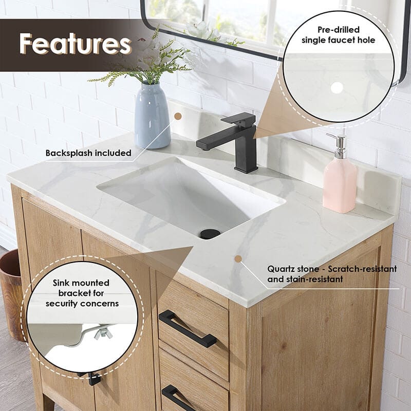 Altair Laurel 36" Single Bathroom Vanity with Top Weathered Fir Backsplash Included