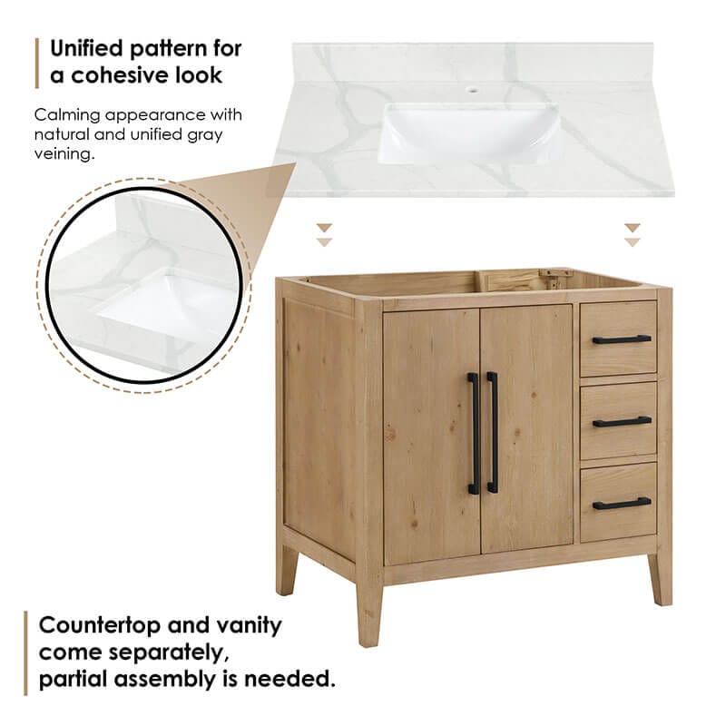 Altair Laurel 36" Single Bathroom Vanity with Top Weathered Fir Unified Pattern