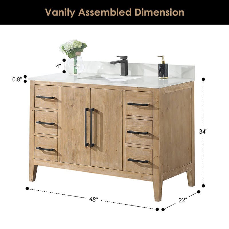 Altair Laurel 48 inch Single Bathroom Vanity with Top Weathered Fir Dimension