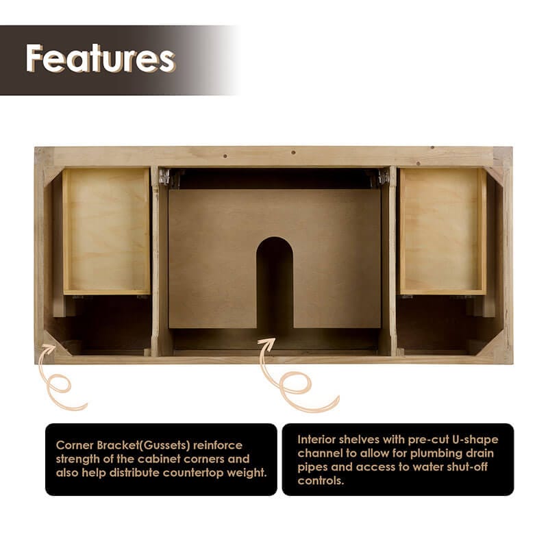 Altair Laurel 48 inch Single Bathroom Vanity with Top Weathered Fir Top View