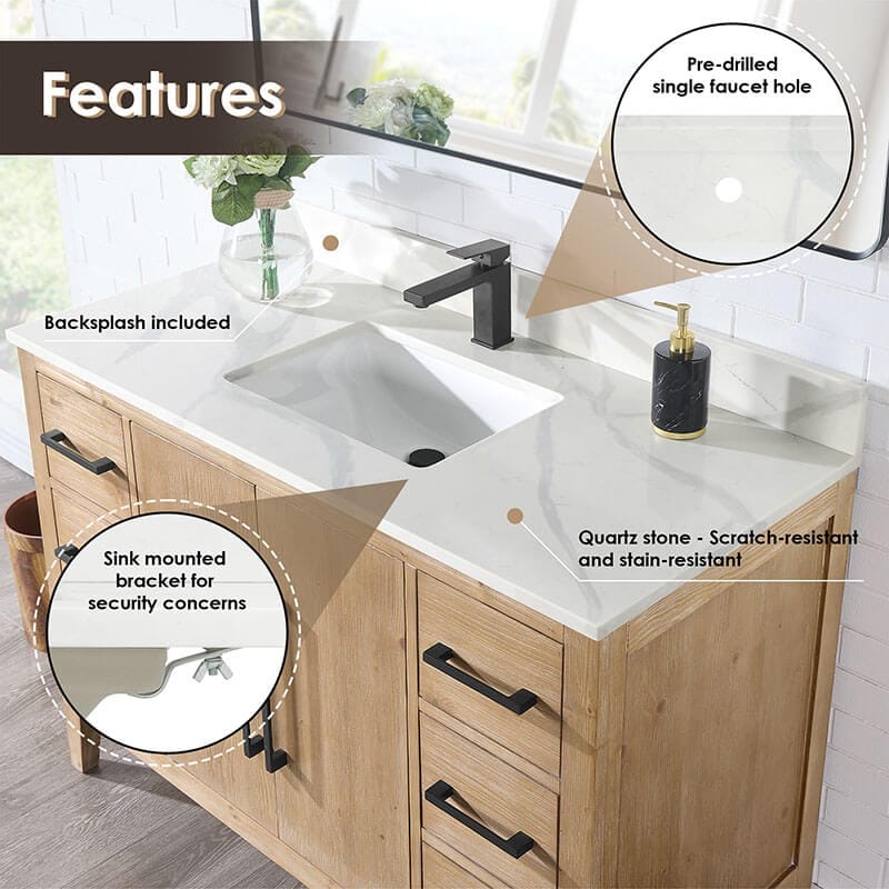Altair Laurel 48" Single Bathroom Vanity with Top Weathered Fir Backsplash Included