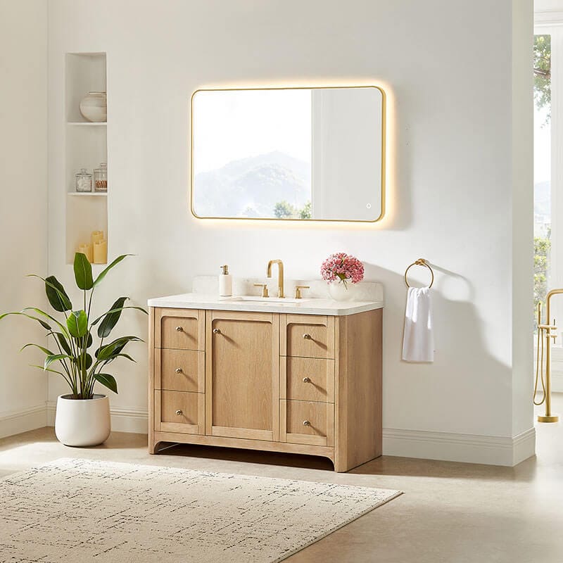 Altair Milner 48 inch Single Bathroom Vanity with Top Brushed Oak Corner View