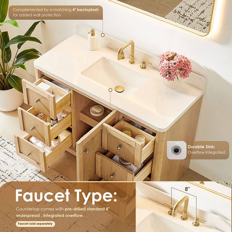 Altair Milner 48 inch Single Bathroom Vanity with Top Brushed Oak Countertop