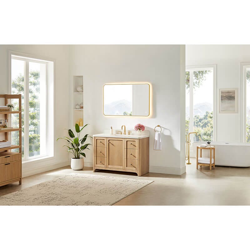 Altair Milner 48 Single Bathroom Vanity with Top Brushed Oak Countertop