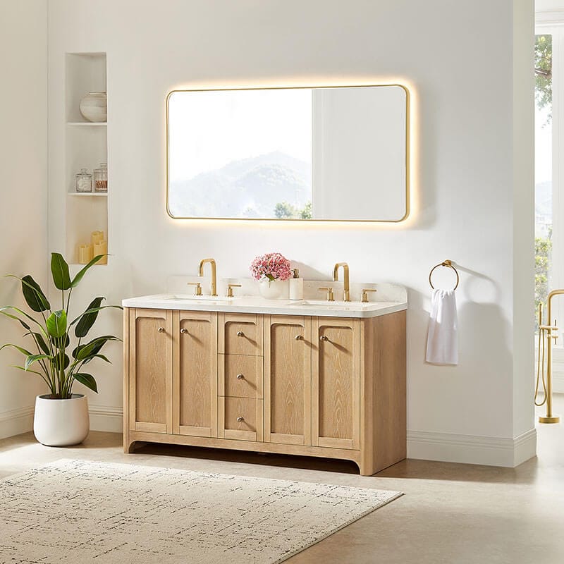 Altair Milner 60 Double Bathroom Vanity with Top Brushed Oak Corner View