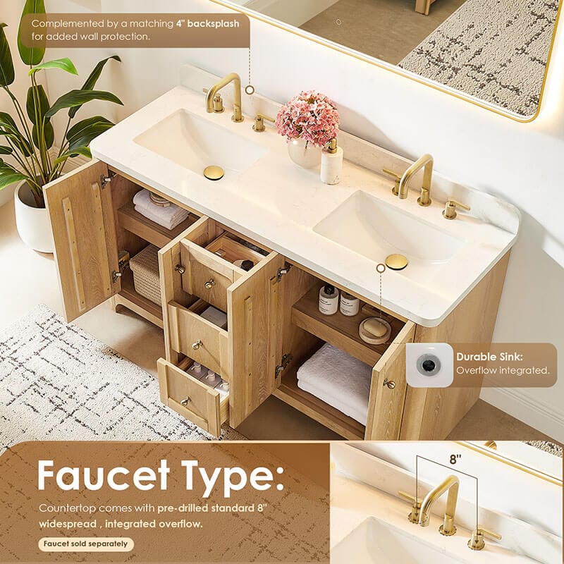 Altair Milner 60 Double Bathroom Vanity with Top Brushed Oak Countertop