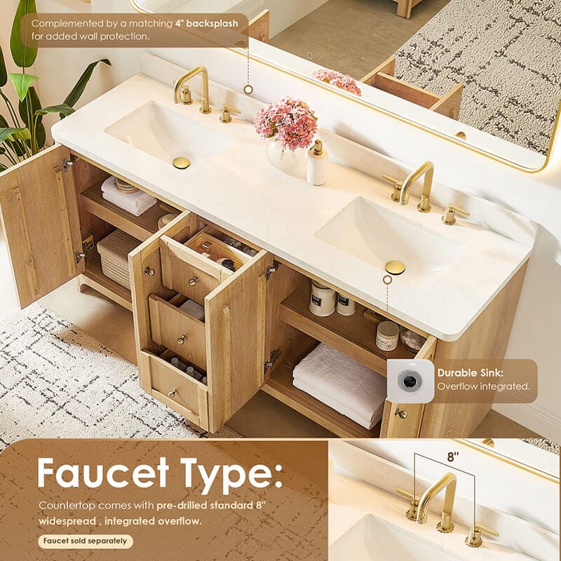 Altair Milner 72 Double Bathroom Vanity with Top Brushed Oak Countertop Details