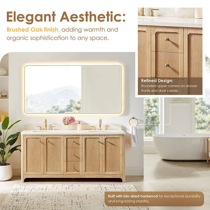 Altair Milner 72 Double Bathroom Vanity with Top Brushed Oak Front View Detail