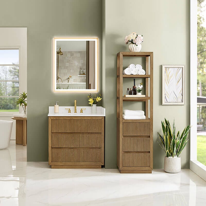 Altair Navan 36 Single Bathroom Vanity with Top Weathered Brown Front View Life Style