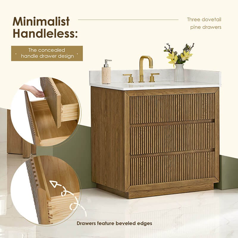 Altair Navan 36 Single Bathroom Vanity with Top Weathered Brown Handless Storage