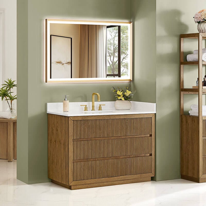Altair Navan 48 inch Single Bathroom Vanity with Top Weathered Brown Corner View
