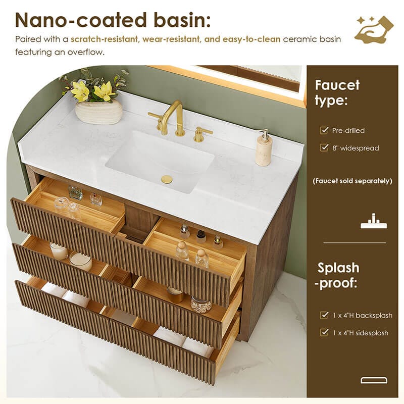 Altair Navan 48 inch Single Bathroom Vanity with Top Weathered Brown Nano Coated Basin