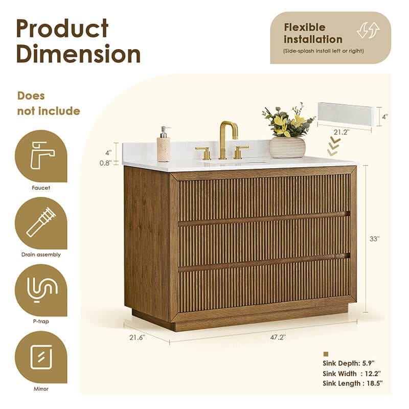 Altair Navan 48 Single Bathroom Vanity with Top Weathered Brown Dimension