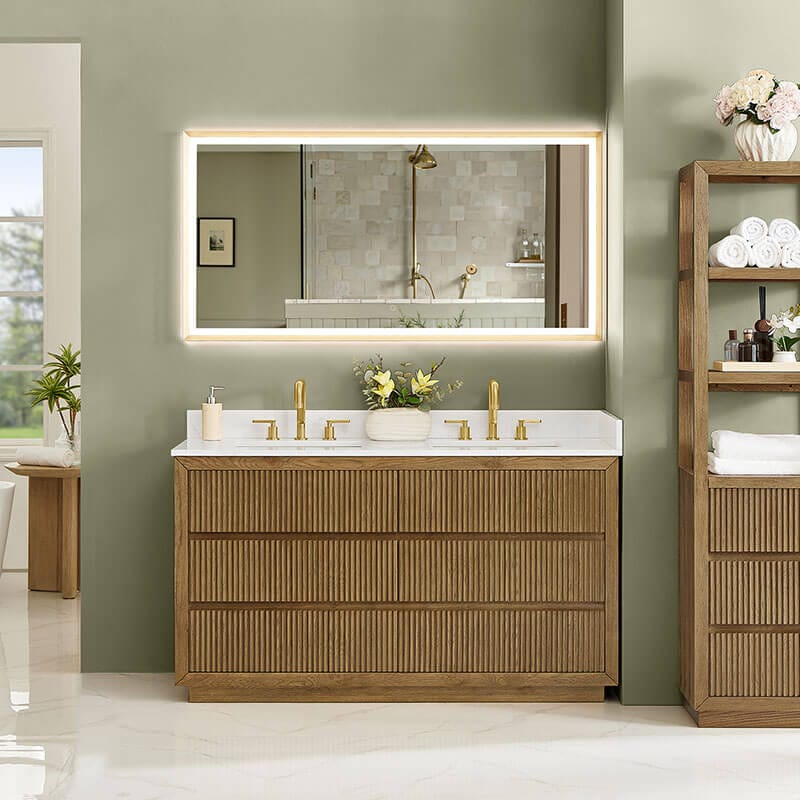Altair Navan 60 inch Double Bathroom Vanity with Top Weathered Brown Front View