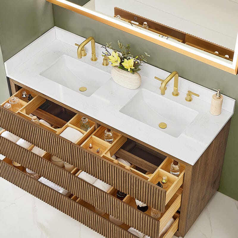 Altair Navan 60 inch Double Bathroom Vanity with Top Weathered Brown Top View