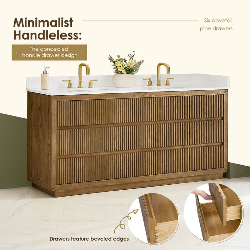 Altair Navan 72 inch Double Bathroom Vanity with Top Weathered Brown Handless