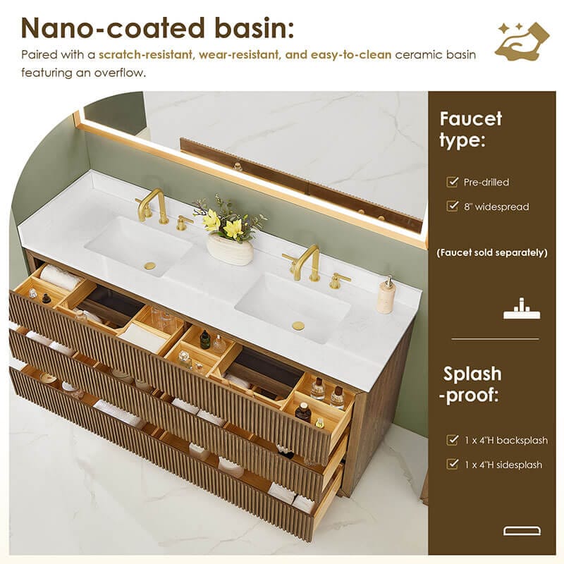 Altair Navan 72 inch Double Bathroom Vanity with Top Weathered Brown Nano Coated Basin