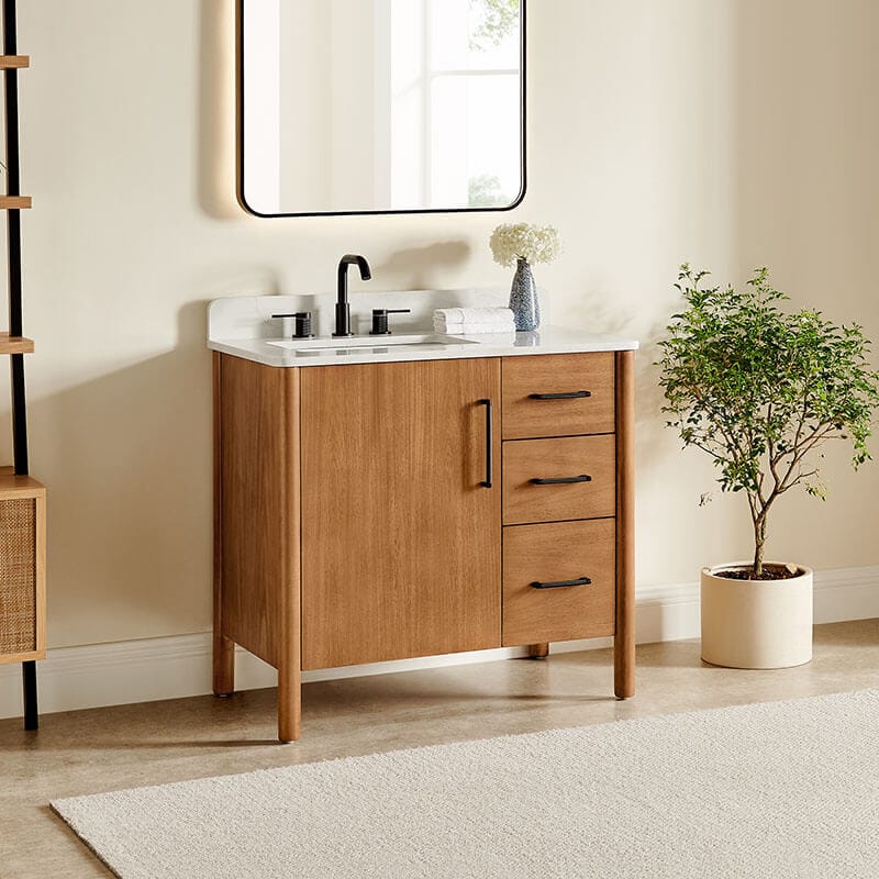 Altair Velora 36 inch Single Bathroom Vanity with Top Mango Brown Corner View