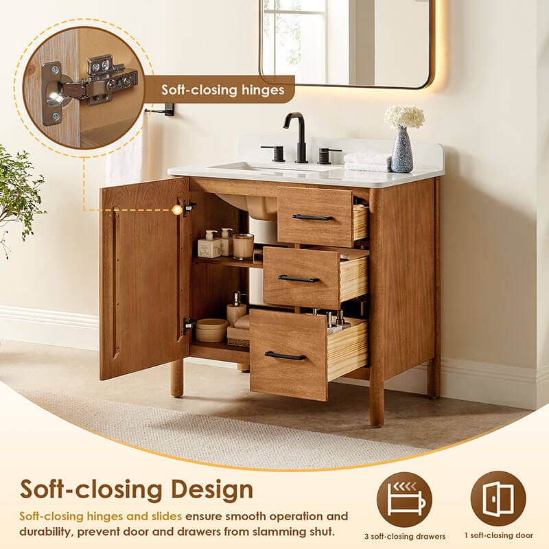 Altair Velora 36 inch Single Bathroom Vanity with Top Mango Brown Soft Closing Design