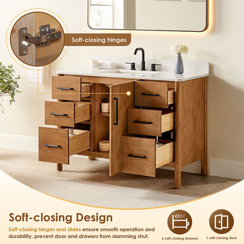 Altair Velora 48 inch Single Bathroom Vanity with Top Mango Brown Soft Closing Design