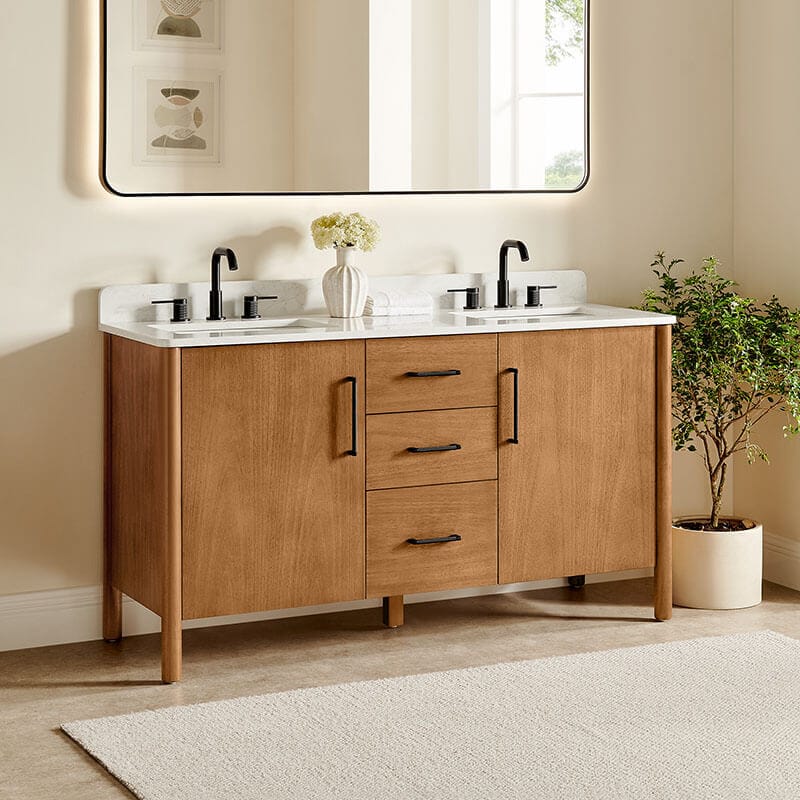 Altair Velora 60 Double Bathroom Vanity with Top Mango Brown Corner View