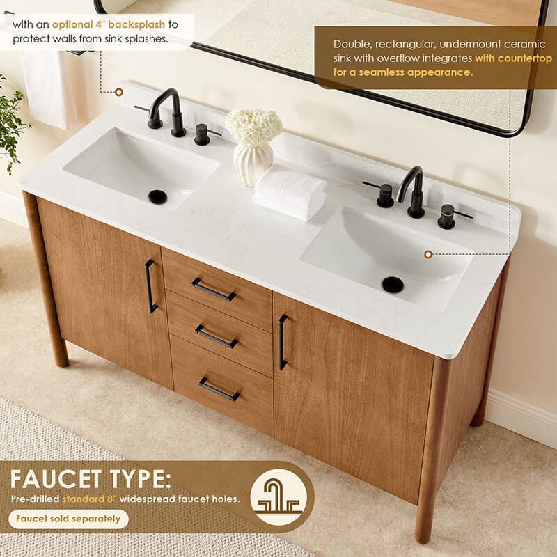Altair Velora 60 Double Bathroom Vanity with Top Mango Brown Countertop