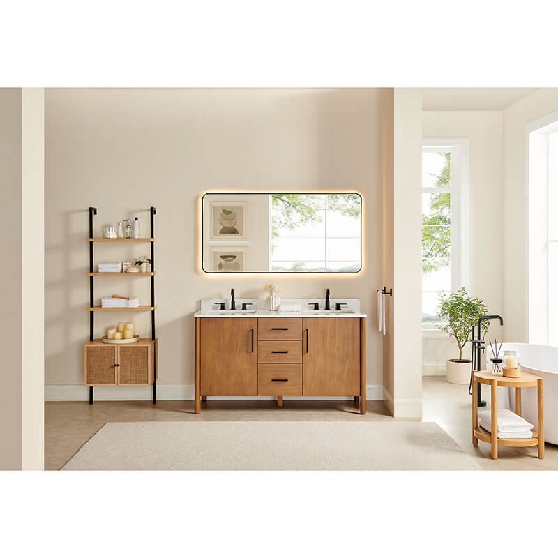 Altair Velora 60 inch Double Bathroom Vanity with Top Mango Brown Front View