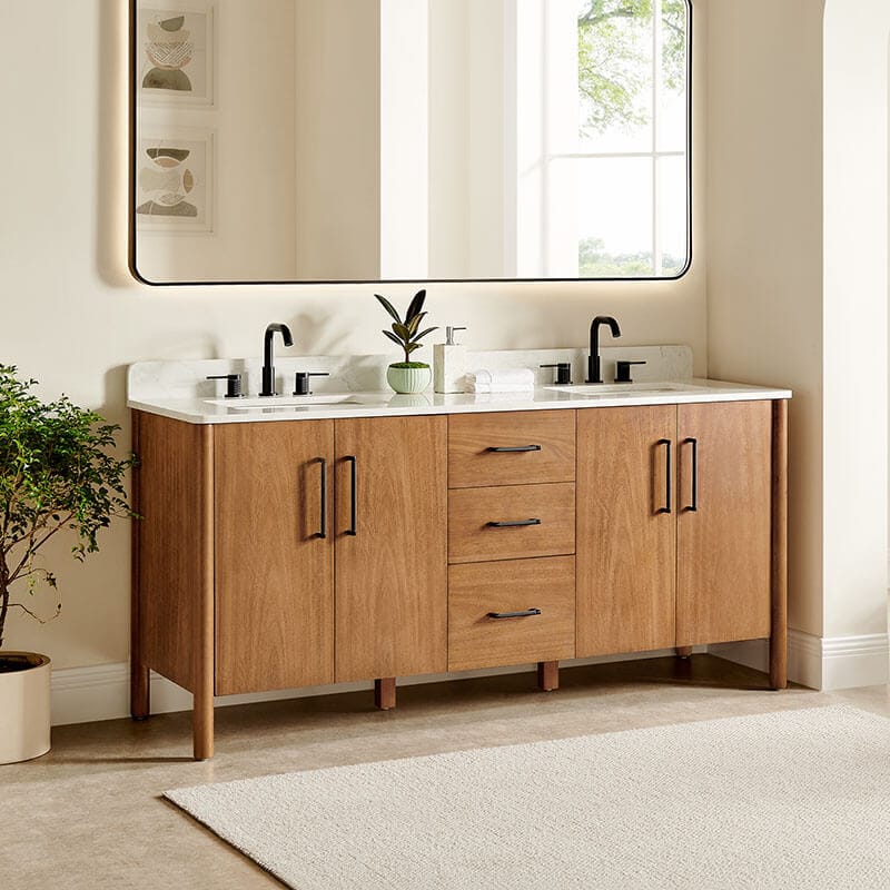 Altair Velora 72 Double Bathroom Vanity with Top Mango Brown Corner View