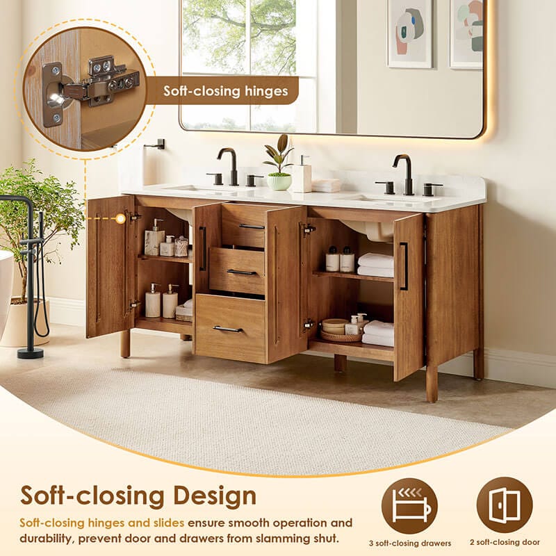 Altair Velora 72 inch Double Bathroom Vanity with Top Mango Brown Open Drawer