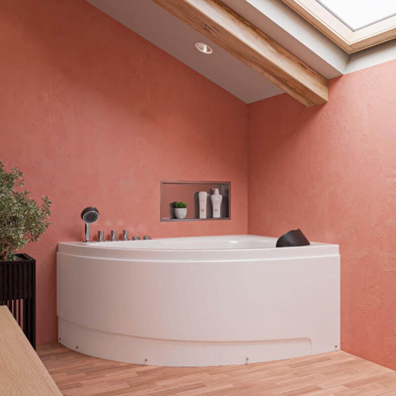 AM161-L 59 Single Person Corner White Acrylic Whirlpool Bathtub Installed Corner Bathtub