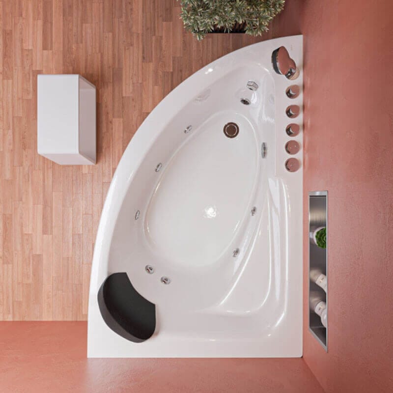 AM161-L 59 Single Person Corner White Acrylic Whirlpool Bathtub Top View