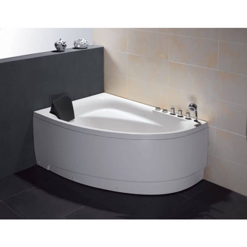 AM161-R 59 Single Person Corner White Acrylic Whirlpool Bathtub Front View