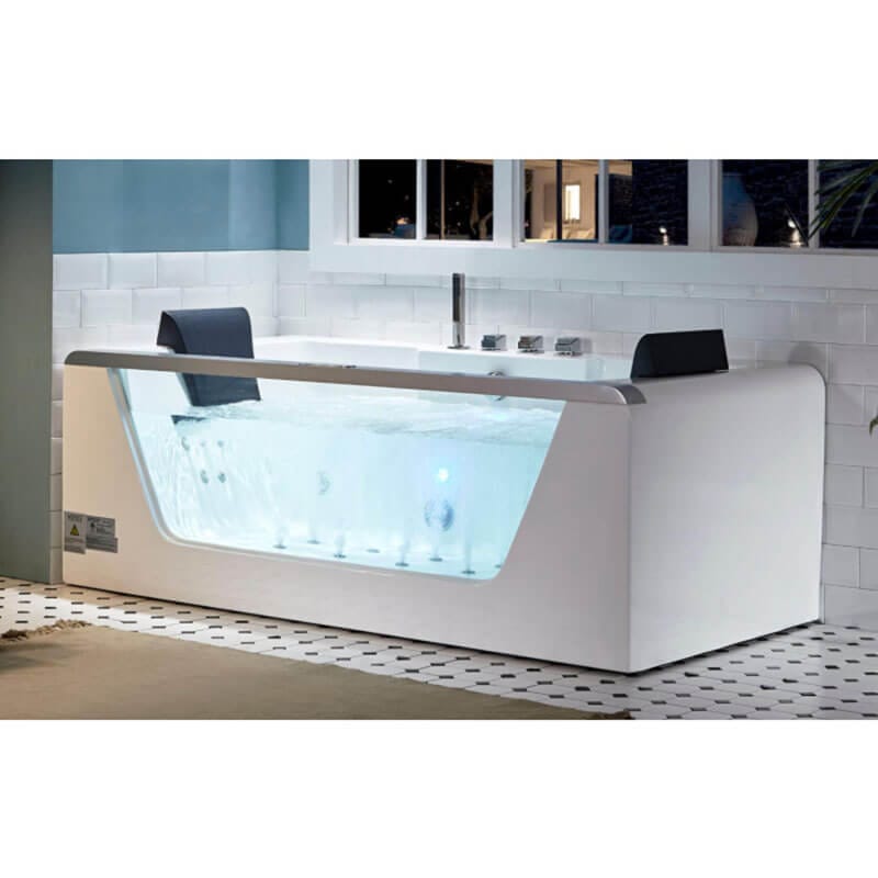 AM189ETL-R 6 ft Left Drain Acrylic White Whirlpool Bathtub with Fixtures Transparent Front Panel