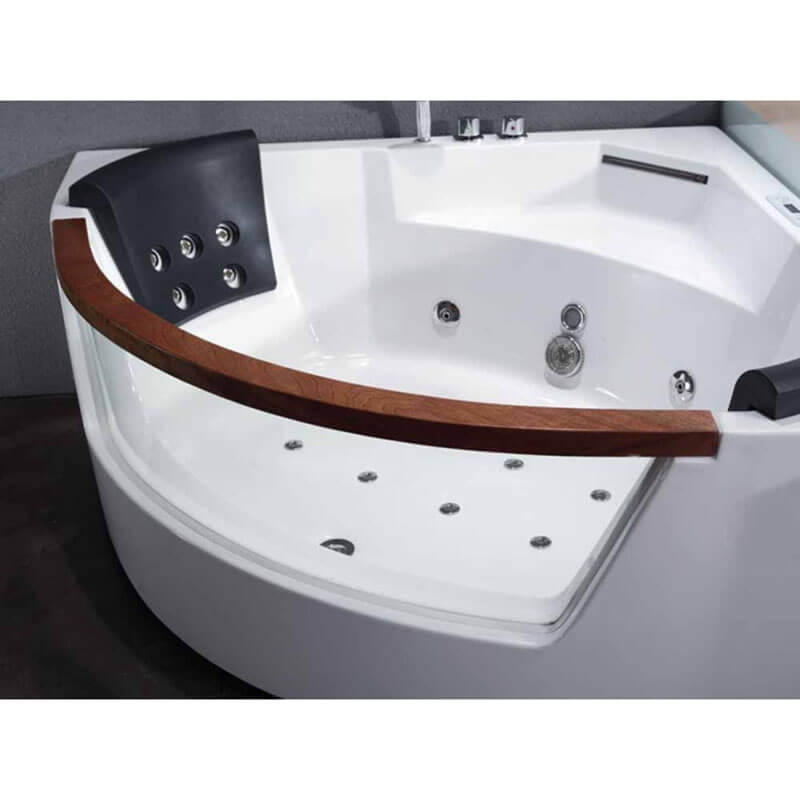 Am197etl 5 Ft Clear Rounded Corner Acrylic Whirlpool Bathtub for Two Wooden Curved Handle