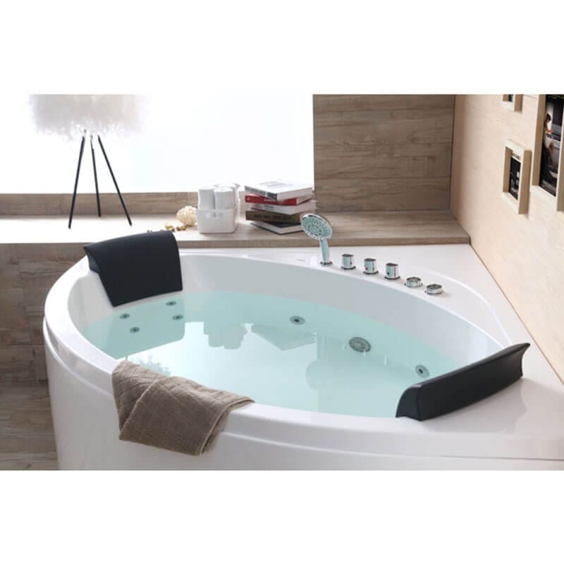 AM200 5' Rounded Modern Double Seat Corner Whirlpool Bathtub with Fixtures Contemporary Bathroom Setup