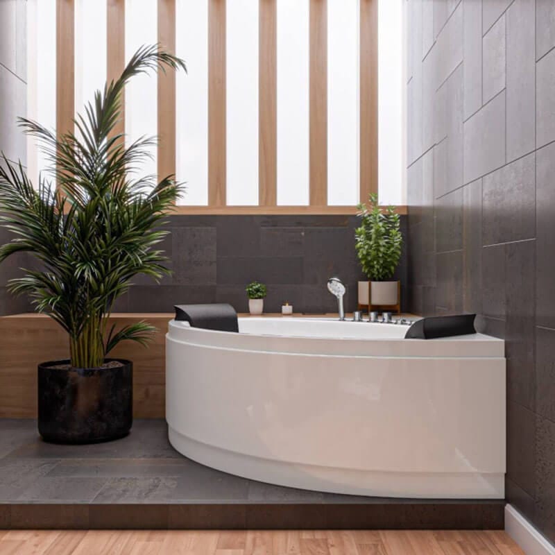 AM200 5' Rounded Modern Double Seat Corner Whirlpool Bathtub with Fixtures Corner View