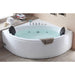 AM200 5' Rounded Modern Double Seat Corner Whirlpool Bathtub with Fixtures Front View Bathroom Set up