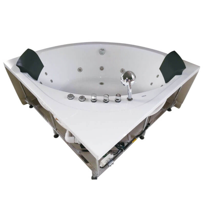 AM200 5' Rounded Modern Double Seat Corner Whirlpool Bathtub with Fixtures Sleek Triangular Design