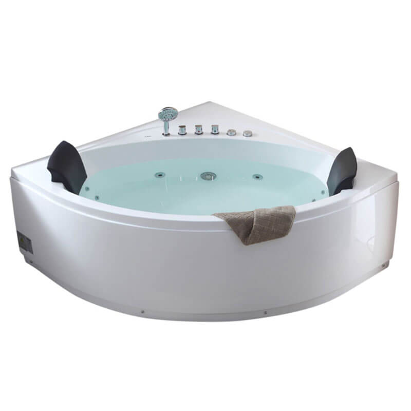 AM200 5' Rounded Modern Double Seat Corner Whirlpool Bathtub with Fixtures Triangular Design