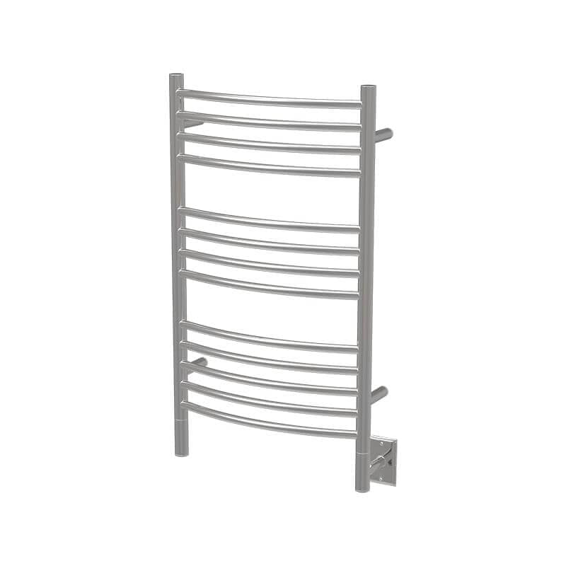 Amba Jeeves Model C Curved 13 Bar Hardwired Towel Warmer in Polished Stainless Corner View