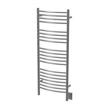 Amba Jeeves Model D Curved 20 Bar Hardwired Towel Warmer in Brushed Stainless Corner View
