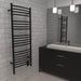 Amba Jeeves Model D Curved 20 Bar Hardwired Towel Warmer in Matte Black Corner View Lifestyle