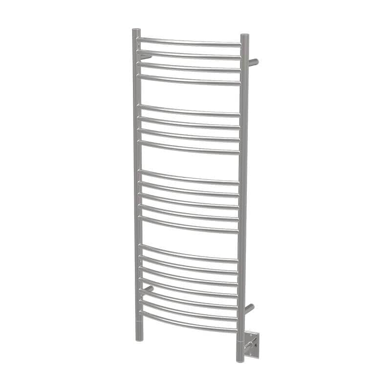Amba Jeeves Model D Curved 20 Bar Hardwired Towel Warmer in Polished Stainless Corner View