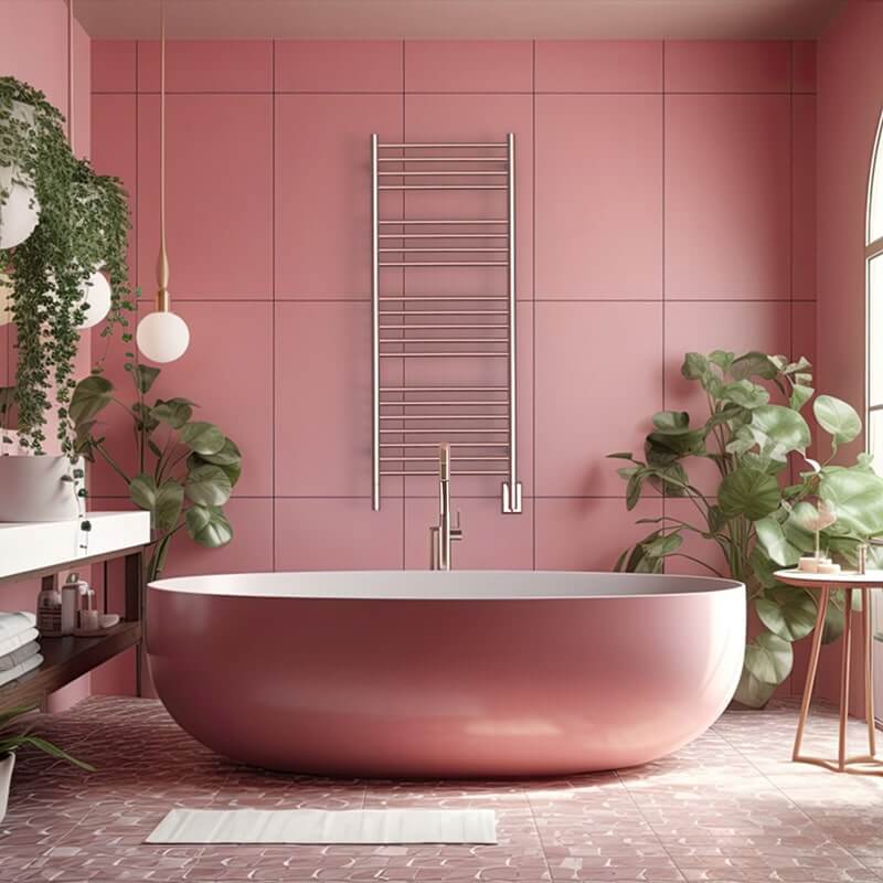 Amba Jeeves Model D Straight in Polished Stainless Mounted on a Pink Wall