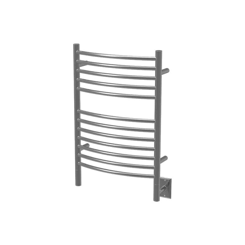 Amba Jeeves Model E Curved 12 Bar Hardwired Towel Warmer in Brushed Stainless Corner View