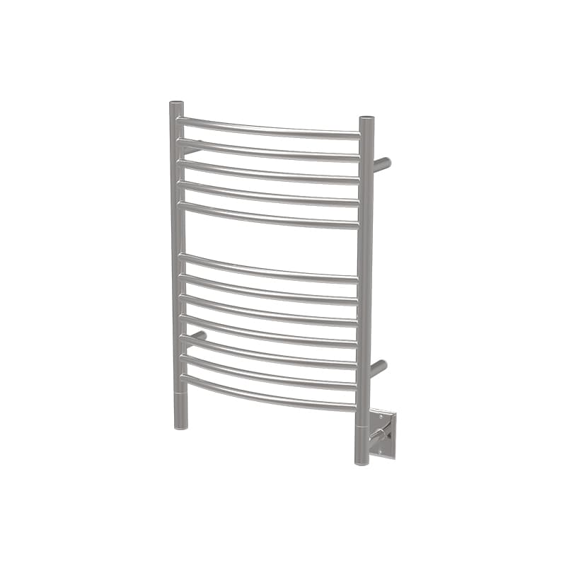 Amba Jeeves Model E Curved 12 Bar Hardwired Towel Warmer in Polished Stainless Corner View