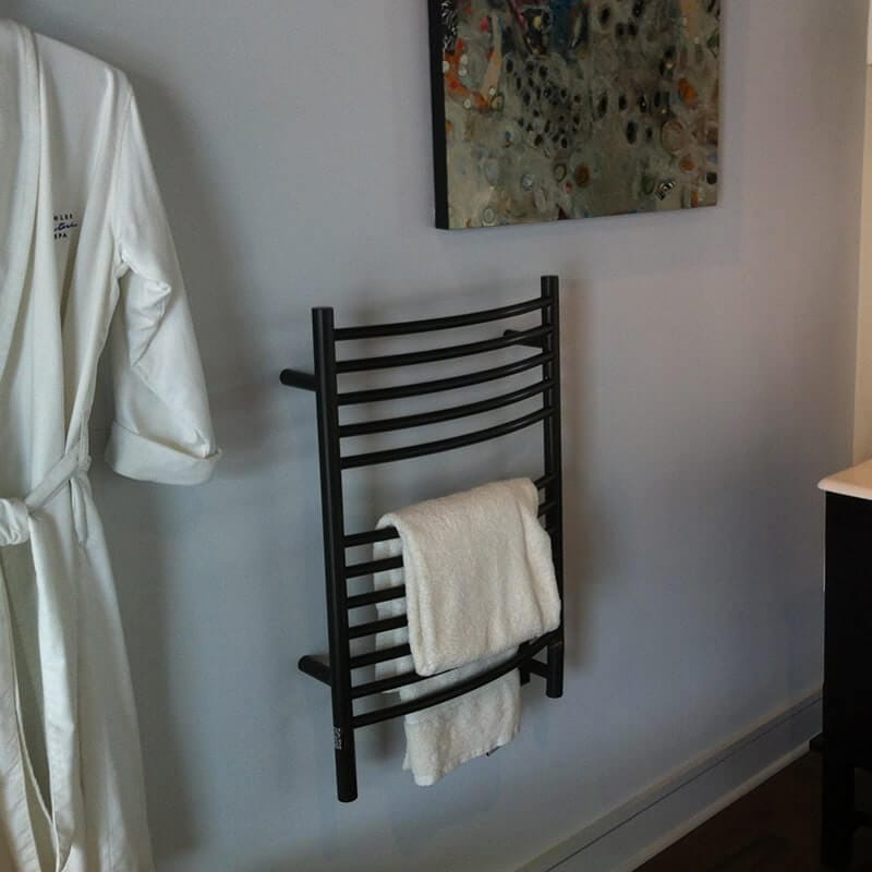 Amba Jeeves Model E Curved in Oil Rubbed Bronze Corner View Lifestyle