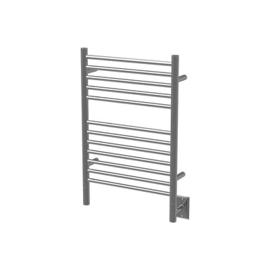 Amba Jeeves Model E Straight 12 Bar Hardwired Towel Warmer in Brushed Stainless Corner View
