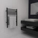 Amba Jeeves Model E Straight 12 Bar Hardwired Towel Warmer in Matte Black Corner View Lifestyle